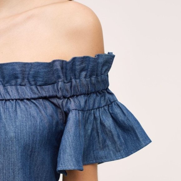 COREY LYNN CALTER off-the-shoulder chambray ruffle relaxed fit dress - Picture 2 of 11